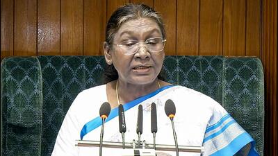 President Droupadi Murmu addresses the joint sitting of both Houses of Parliament on the first day of the Budget Session on Friday. (Sansad Tv) President Droupadi Murmu addresses the joint sitting of both Houses of Parliament on the first day of the Budget Session on Friday. (Sansad Tv)