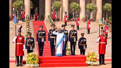 President Droupadi Murmu before addressing both Houses of Parliament on Friday (PTI)
