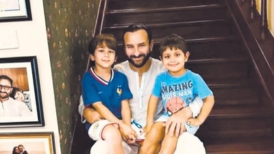 Saif Ali Khan with sons Taimur and Jehangir. (HT Photo)