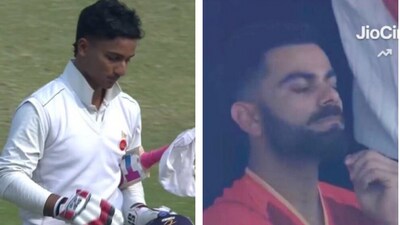 Virat Kohli's reaction after Ayush Badoni was dismissed for 99 Virat Kohli's reaction after Ayush Badoni was dismissed for 99