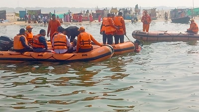 Search and rescue work underway after a boat capsized after bein ng hit by another in the Ganga river in Varanasi on Friday (PTI) Search and rescue work underway after a boat capsized after bein ng hit by another in the Ganga river in Varanasi on Friday (PTI)