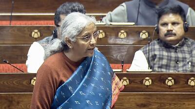 Union Finance Minister Nirmala Sitharaman speaks in the Rajya Sabha during the Budget Session of Parliament, in New Delhi on Friday. (ANI)