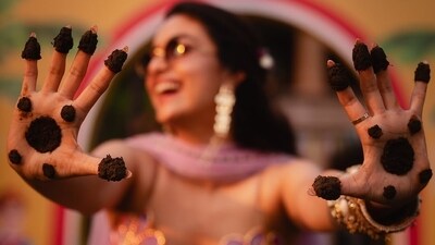 Keerthy opted for a pastel lehenga for the event, choosing to get traditional mehendi for the big day. Keerthy opted for a pastel lehenga for the event, choosing to get traditional mehendi for the big day.