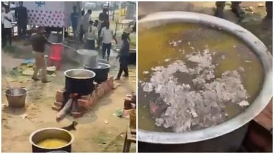 In the purported video, a police officer can be seen adding ash to the food being prepared over a stove. (X/@yadavakhilesh)