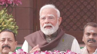 PM Modi delivering the customary address ahead of commencement of Budget Session of Parliament on Friday (YouTube/ Sansad TV) PM Modi delivering the customary address ahead of commencement of Budget Session of Parliament on Friday (YouTube/ Sansad TV)
