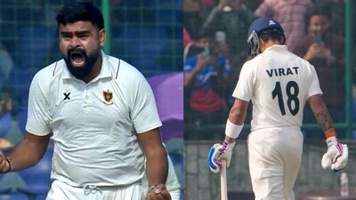Himanshu Sangwan silenced the Delhi crowd, dismissing Virat Kohli for 6 (Agencies) Himanshu Sangwan silenced the Delhi crowd, dismissing Virat Kohli for 6 (Agencies)