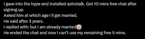 A woman's post on X about Astrotalk. (Screengrab (X)) A woman's post on X about Astrotalk. (Screengrab (X))