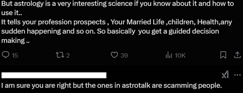 Post on Astrotalk by a woman. (Screengrab (X)) Post on Astrotalk by a woman. (Screengrab (X))