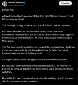 Natalie Winters shared this post on X. (X/@nataliegwinters) Natalie Winters shared this post on X. (X/@nataliegwinters)