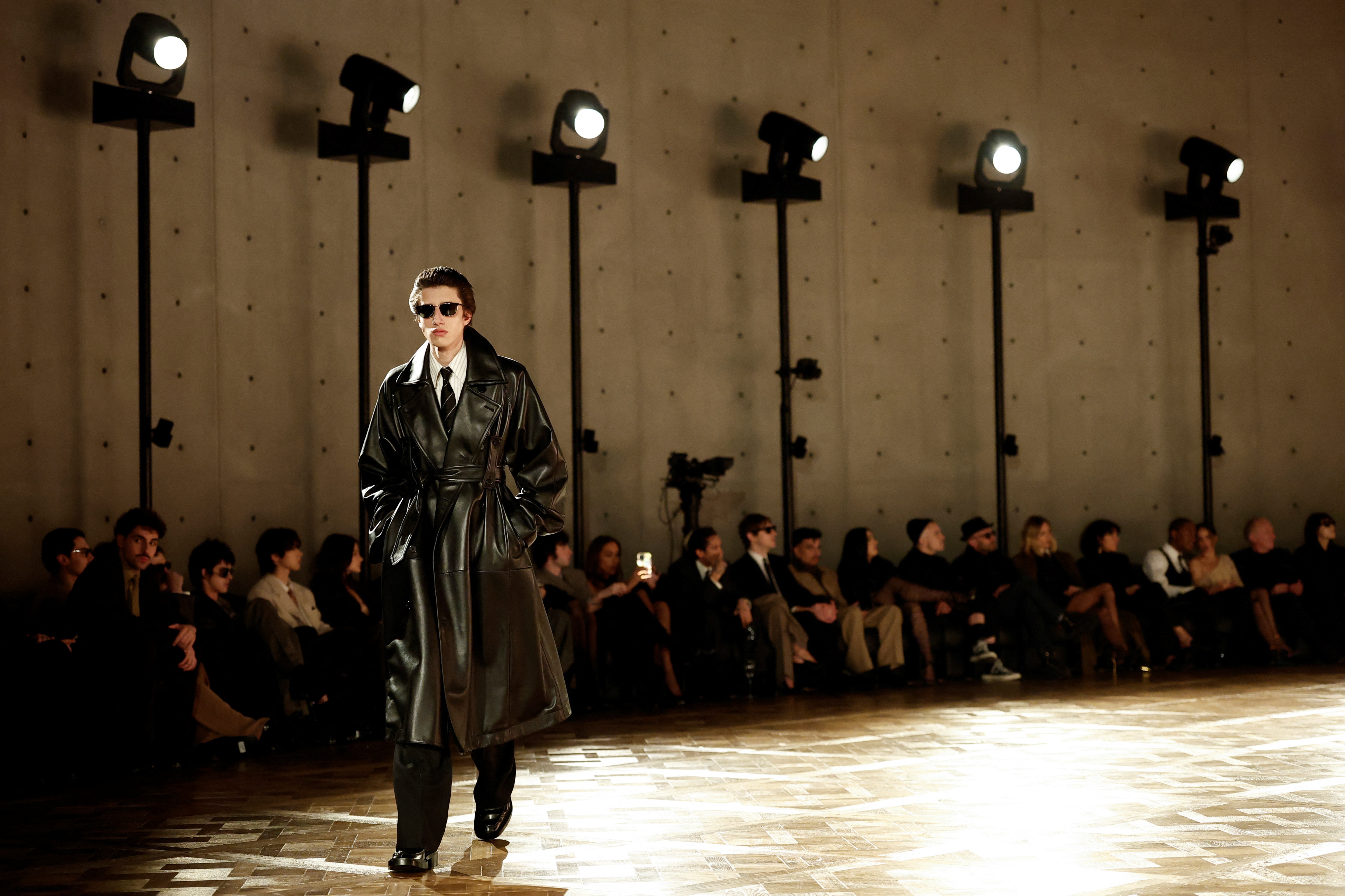 A model presents a creation by designer Anthony Vaccarello as part of his Menswear Winter 2025 collection show for Saint Laurent fashion house during Men's Fashion Week in Paris, France, January 28, 2025. REUTERS/Benoit Tessier(REUTERS)