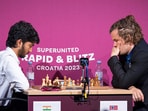 D Gukesh and Magnus Carlsen during a match. D Gukesh and Magnus Carlsen during a match.