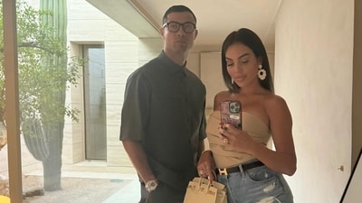 Cristiano Ronaldo and Georgina Rodriguez take a selfie. Cristiano Ronaldo and Georgina Rodriguez take a selfie.