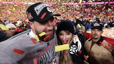 After the Chiefs' victory, Taylor Swift expresses pride and joy, sharing sweet moments with Travis Kelce. Jamie Squire/Getty Images/AFP (Photo by JAMIE SQUIRE / GETTY IMAGES NORTH AMERICA / Getty Images via AFP) (Getty Images via AFP) After the Chiefs' victory, Taylor Swift expresses pride and joy, sharing sweet moments with Travis Kelce. Jamie Squire/Getty Images/AFP (Photo by JAMIE SQUIRE / GETTY IMAGES NORTH AMERICA / Getty Images via AFP) (Getty Images via AFP)
