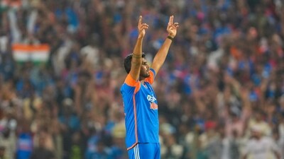 India's Harshit Rana celebrates the wicket of England batter Jacob Bethell during the fourth T20 cricket match against England. (PTI)