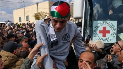 Following the rescue of three hostages who were held captive in Gaza—Keith Siegel, Ofer Kalderon, and Yadden Bibas—Israel President Isaac Herzog welcomed them home and expressed relief. (AFP/AHMAD GHARABLI ) Following the rescue of three hostages who were held captive in Gaza—Keith Siegel, Ofer Kalderon, and Yadden Bibas—Israel President Isaac Herzog welcomed them home and expressed relief. (AFP/AHMAD GHARABLI )