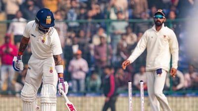 In response, Delhi reached 374 as captain Ayush Badoni smacked 99 off 77 balls, and took a massive 133-run lead. (PTI) In response, Delhi reached 374 as captain Ayush Badoni smacked 99 off 77 balls, and took a massive 133-run lead. (PTI)