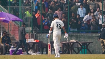 But fans were also left disappointed as Kohli could only register six runs off 15 balls, before losing his wicket to pacer Himanshu Sangwan. (PTI) But fans were also left disappointed as Kohli could only register six runs off 15 balls, before losing his wicket to pacer Himanshu Sangwan. (PTI)