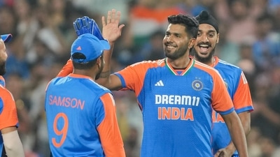 India's Harshit Rana celebrates the wicket of England batter Liam Livingstone during the fourth T20 cricket match between India and England (PTI) India's Harshit Rana celebrates the wicket of England batter Liam Livingstone during the fourth T20 cricket match between India and England (PTI)