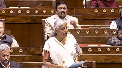 Union finance minister Nirmala Sitharaman speaks in Parliament.
