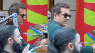 Ryan Reynolds was clicked signing Deadpool posters in New York. (Instagram: Mickey Blank) Ryan Reynolds was clicked signing Deadpool posters in New York. (Instagram: Mickey Blank)
