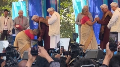 Sudha Murty and Javed Akhtar at the Jaipur Literature Festival.