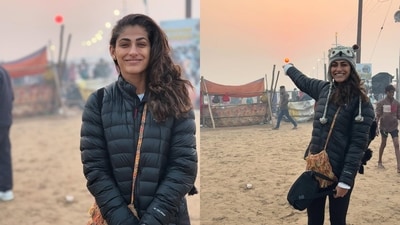 In some of the pictures, the actor was seen standing at the banks of the sacred river, absorbing the divine energy that Mahakumbh exudes and enjoying the beautiful sunset. (Instagram) In some of the pictures, the actor was seen standing at the banks of the sacred river, absorbing the divine energy that Mahakumbh exudes and enjoying the beautiful sunset. (Instagram)