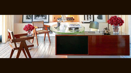 Pierre Jeanerret’s “Chandigarh chairs” in Kourtney Kardashian’s Los Angeles home. (Roger Davies/AD)