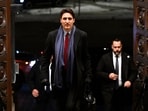 Canada's Prime Minister Justin Trudeau arrives to address media following the imposition of a raft of tariffs by U.S. President Donald Trump against Canada, Mexico and China, in Ottawa, Saturday, Feb. 1, 2025. Canada's Prime Minister Justin Trudeau arrives to address media following the imposition of a raft of tariffs by U.S. President Donald Trump against Canada, Mexico and China, in Ottawa, Saturday, Feb. 1, 2025.
