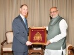 The Duke of Edinburgh, Prince Edward, met the Governor of Maharashtra and Chancellor of state universities, C.P. Radhakrishnan, at Raj Bhavan in Mumbai on Sunday. The Duke of Edinburgh, Prince Edward, met the Governor of Maharashtra and Chancellor of state universities, C.P. Radhakrishnan, at Raj Bhavan in Mumbai on Sunday.