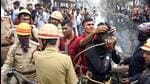Rescue team prepare as three workers died while cleaning sewerage drain pipe at Bantala Leather Complex in Kolkata on Sunday. (HT Photo)