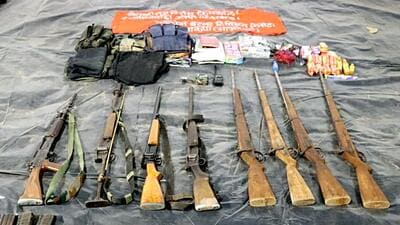 A Maoist camp was destroyed and one INSAS rifle, two 12-bore guns and one BGL launcher were recovered from the encounter site along with weapons and a large cache of Maoist materials. (ANI Pic Service)