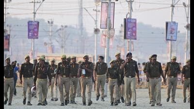 Along with civil police, paramilitary forces have been deployed at pressure points in Mahakumbh Nagar. (HT photo) Along with civil police, paramilitary forces have been deployed at pressure points in Mahakumbh Nagar. (HT photo)