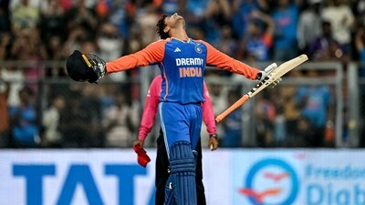 Abhishek Sharma had a night to remember as he put in an all-round performance to help India thrash England by 150 runs in the fifth and final T20I. (Photo by Punit PARANJPE / AFP) (AFP) Abhishek Sharma had a night to remember as he put in an all-round performance to help India thrash England by 150 runs in the fifth and final T20I. (Photo by Punit PARANJPE / AFP) (AFP)