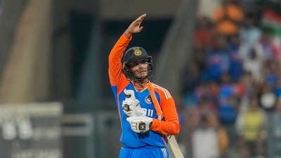 Abhishek's onslaught helped India get past 50 in just 3.5 overs and end the powerplay with a whopping 95 runs on board. Abhishek raced to his half-century in 17 balls, making it the second fastest fifty of all time for India in T20Is after his mentor Yuvraj Singh. (AP) Abhishek's onslaught helped India get past 50 in just 3.5 overs and end the powerplay with a whopping 95 runs on board. Abhishek raced to his half-century in 17 balls, making it the second fastest fifty of all time for India in T20Is after his mentor Yuvraj Singh. (AP)