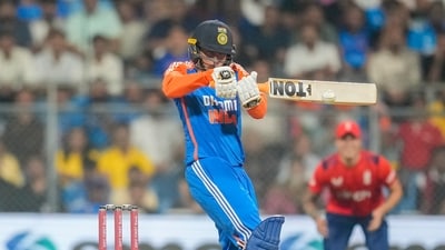 Abhishek Sharma recorded the second-fastest century for India in T20Is in the fifth and final match against England. (AP Photo/Rafiq Maqbool) (AP) Abhishek Sharma recorded the second-fastest century for India in T20Is in the fifth and final match against England. (AP Photo/Rafiq Maqbool) (AP)