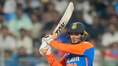 India lost Sanju Samson early yet again but it ended up not mattering at all. Samson smashed seven runs in 12 balls and Abhishek then unleashed the kind of carnage that made the wicket a distant dream for England. (AP) India lost Sanju Samson early yet again but it ended up not mattering at all. Samson smashed seven runs in 12 balls and Abhishek then unleashed the kind of carnage that made the wicket a distant dream for England. (AP)