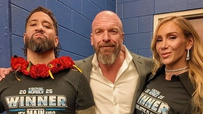Triple H with Royal Rumble 2025 winners Jey Uso and Charlotte. (X Image/@TripleH) Triple H with Royal Rumble 2025 winners Jey Uso and Charlotte. (X Image/@TripleH)