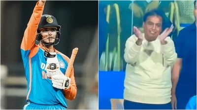 Abhishek Sharma received a standing ovation from Mukesh Ambani during 5th T20I (PTI/X) Abhishek Sharma received a standing ovation from Mukesh Ambani during 5th T20I (PTI/X)