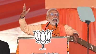 Modi also invoked former prime ministers Jawaharlal Nehru and Indira Gandhi to take swipes at previous Congress governments, saying they charged heavy taxes from the people while the BJP government has eased the tax burden. (Arvind Yadav/ HT Photo) Modi also invoked former prime ministers Jawaharlal Nehru and Indira Gandhi to take swipes at previous Congress governments, saying they charged heavy taxes from the people while the BJP government has eased the tax burden. (Arvind Yadav/ HT Photo)