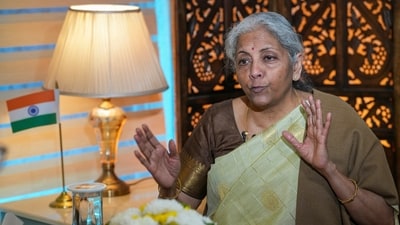Union Finance Minister Nirmala Sitharaman during an interview with PTI, in New Delhi, Sunday, Feb. 2, 2025. (PTI) Union Finance Minister Nirmala Sitharaman during an interview with PTI, in New Delhi, Sunday, Feb. 2, 2025. (PTI)