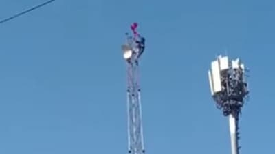 A drunk man scaled a mobile tower in Bhopal, creating a scene of panic. (Instagram/rajeshgarwal) A drunk man scaled a mobile tower in Bhopal, creating a scene of panic. (Instagram/rajeshgarwal)