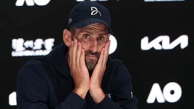 Serbia's Novak Djokovic attends a press conference after retiring from his men's singles semi-final match against Germany's Alexander Zverev on day thirteen of the Australian Open tennis tournament in Melbourne (AFP) Serbia's Novak Djokovic attends a press conference after retiring from his men's singles semi-final match against Germany's Alexander Zverev on day thirteen of the Australian Open tennis tournament in Melbourne (AFP)