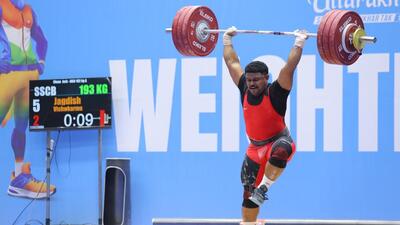 The Services lifter achieved 152kg in snatch and 193kg in clean and jerk for a total of 345kg (SAI) The Services lifter achieved 152kg in snatch and 193kg in clean and jerk for a total of 345kg (SAI)