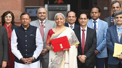 Union finance minister Nirmala Sitharaman with her team before presenting the Union Budget. (HT Photo) Union finance minister Nirmala Sitharaman with her team before presenting the Union Budget. (HT Photo)