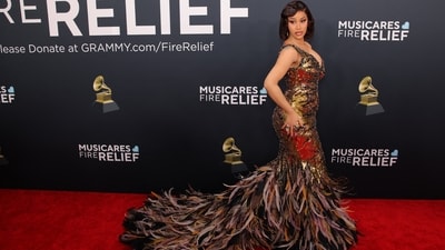 Cardi B poses at the red carpet during the 67th Annual Grammy Awards. (REUTERS)