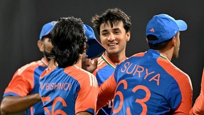 Abhishek Sharma picked two wickets in the one over he bowled after smashing a record-breaking century at the Wankhede Stadium (AFP)