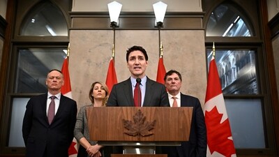 Canada's Prime Minister Justin Trudeau addresses media following the imposition of a raft of tariffs by US President Donald Trump against Canada, Mexico and China in Ottawa on Feb. 1, 2025. (AP) Canada's Prime Minister Justin Trudeau addresses media following the imposition of a raft of tariffs by US President Donald Trump against Canada, Mexico and China in Ottawa on Feb. 1, 2025. (AP)