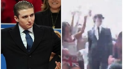 Barron Trump's look-alike seen during Charli XCX's performance at Grammys on Sunday. (AP/X) Barron Trump's look-alike seen during Charli XCX's performance at Grammys on Sunday. (AP/X)