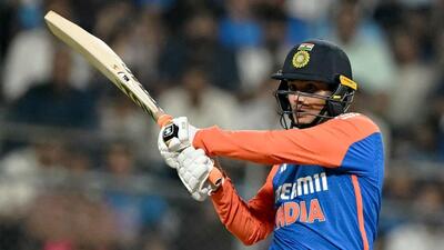 India's Abhishek Sharma plays a shot during the fifth and final T20I against England. (AFP) India's Abhishek Sharma plays a shot during the fifth and final T20I against England. (AFP)
