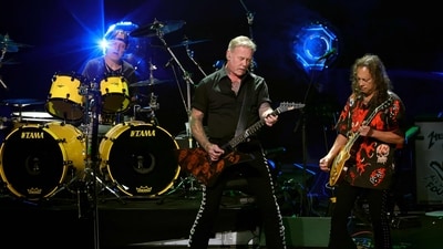 Lars Ulrich, James Hetfield and Kirk Hammett of Metallica perform onstage during Metallica's All Within My Hands Foundation Presented by the Helping Hands Concert And Auction 2024 at YouTube Theater on December 13, 2024 in Inglewood, California. Kevin Winter/Getty Images/AFP (Getty Images via AFP) Lars Ulrich, James Hetfield and Kirk Hammett of Metallica perform onstage during Metallica's All Within My Hands Foundation Presented by the Helping Hands Concert And Auction 2024 at YouTube Theater on December 13, 2024 in Inglewood, California. Kevin Winter/Getty Images/AFP (Getty Images via AFP)